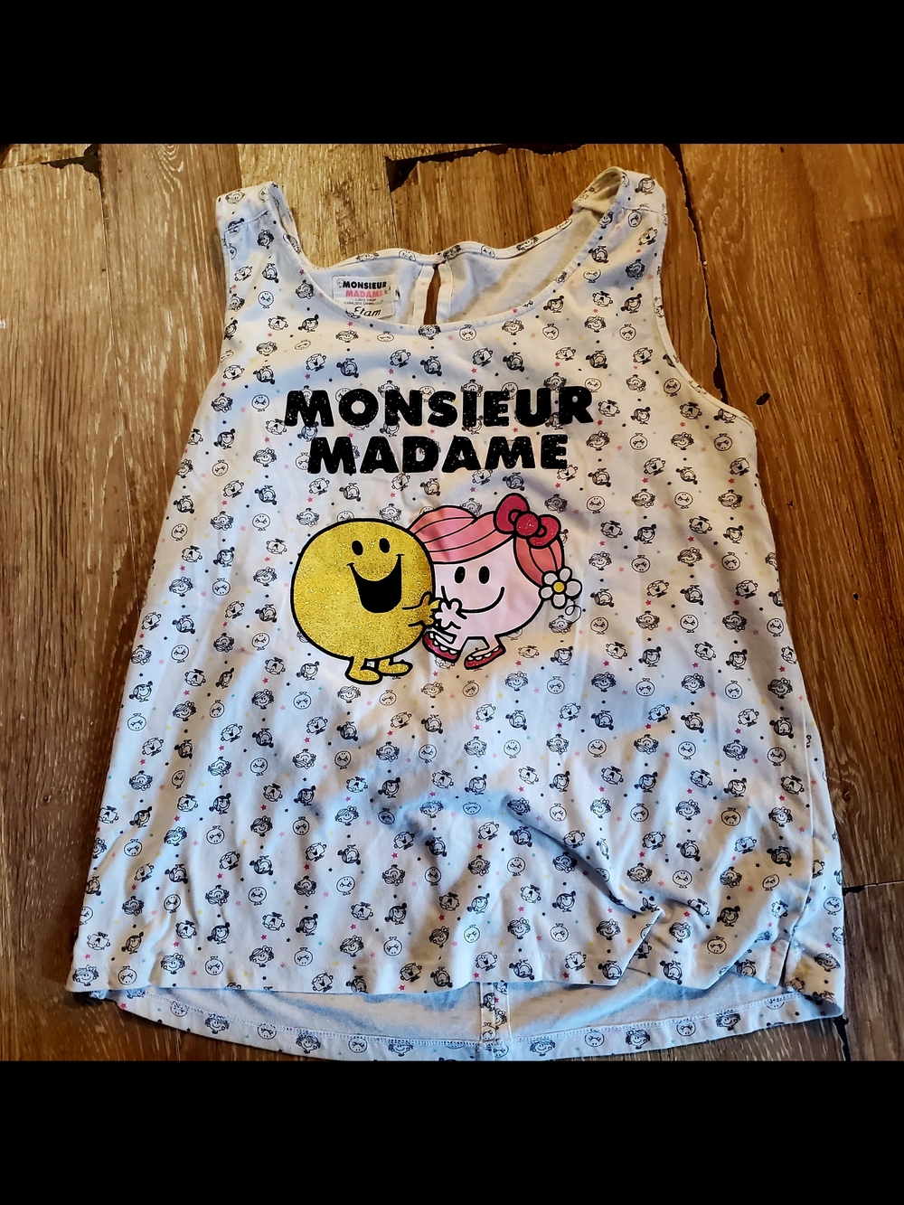Vintage Etam Monsieur Madame White & Multi-colored Print Graphic Tank